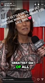 Nick Aldis reacts to praise from Mickie James. (Photo credits: SmackDown GM's Instagram story)